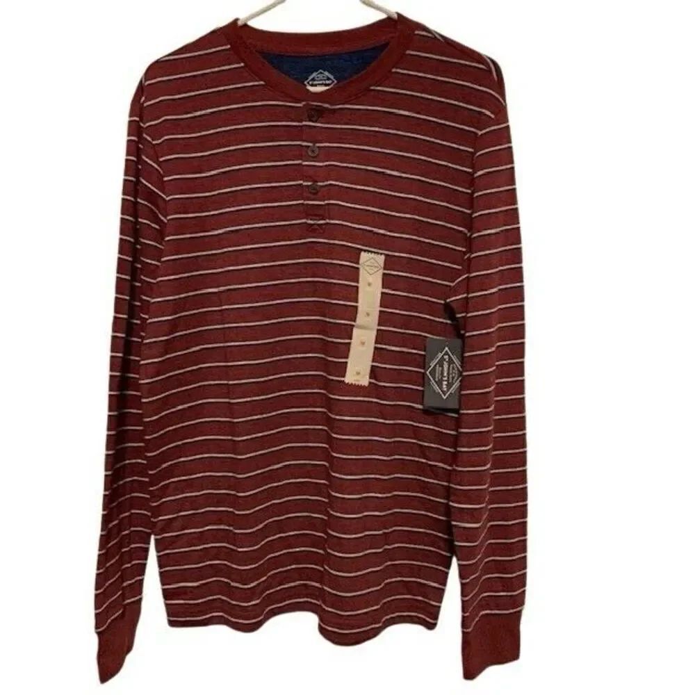 ST. JOHN'S BAY SIZE MEDIUM BURGUNDY STRIPED LONG SLEEVED HENLEY *NEW*